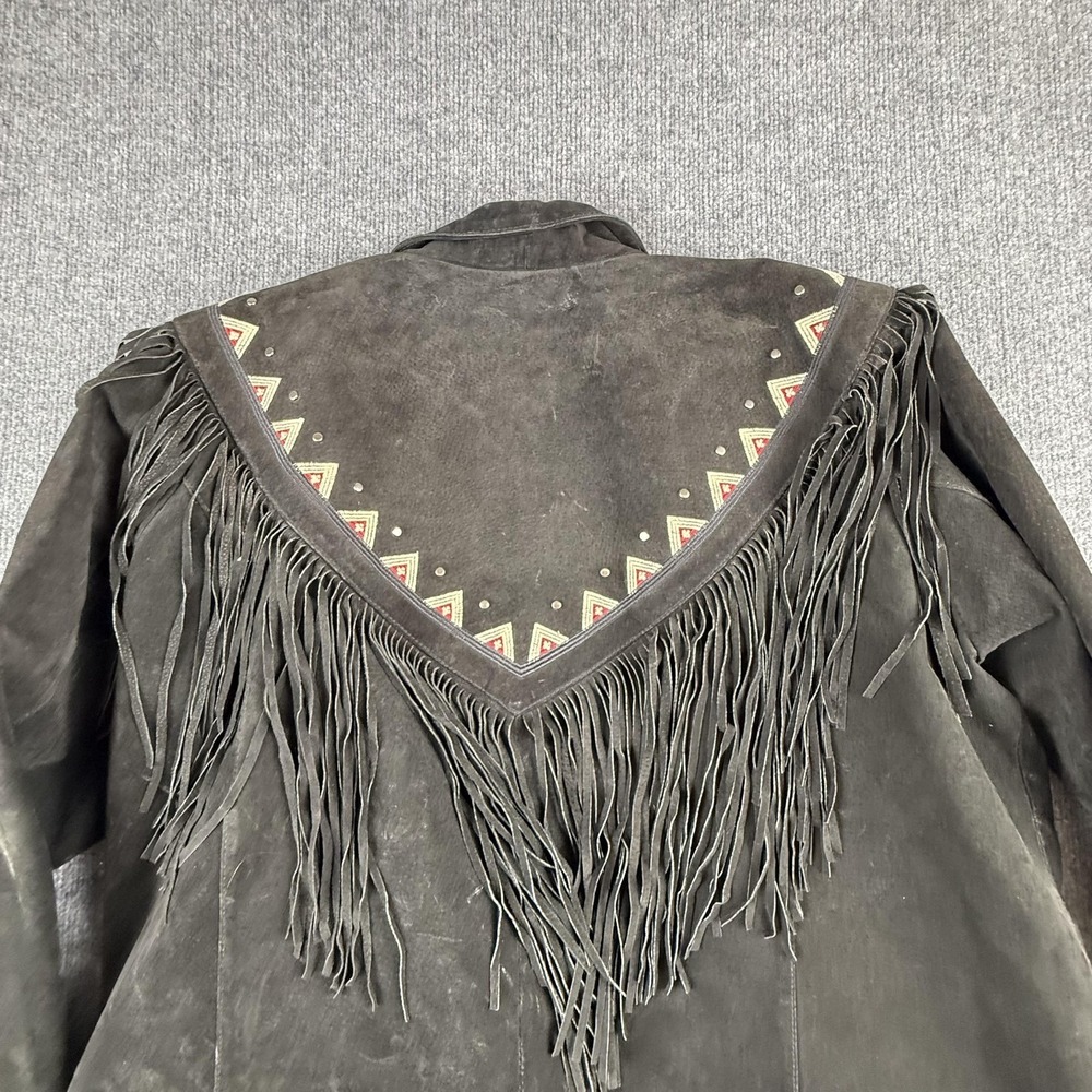 Roaman's Jacket Womens 20W Black Leather Fringe Embroidered Western Boho Studded - Picture 12 of 16
